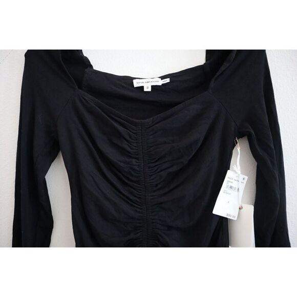 Good American GB0395 Women Sz 2/M Black Good Touch Ruched L/S Thong Bodysuit - Picture 3 of 10